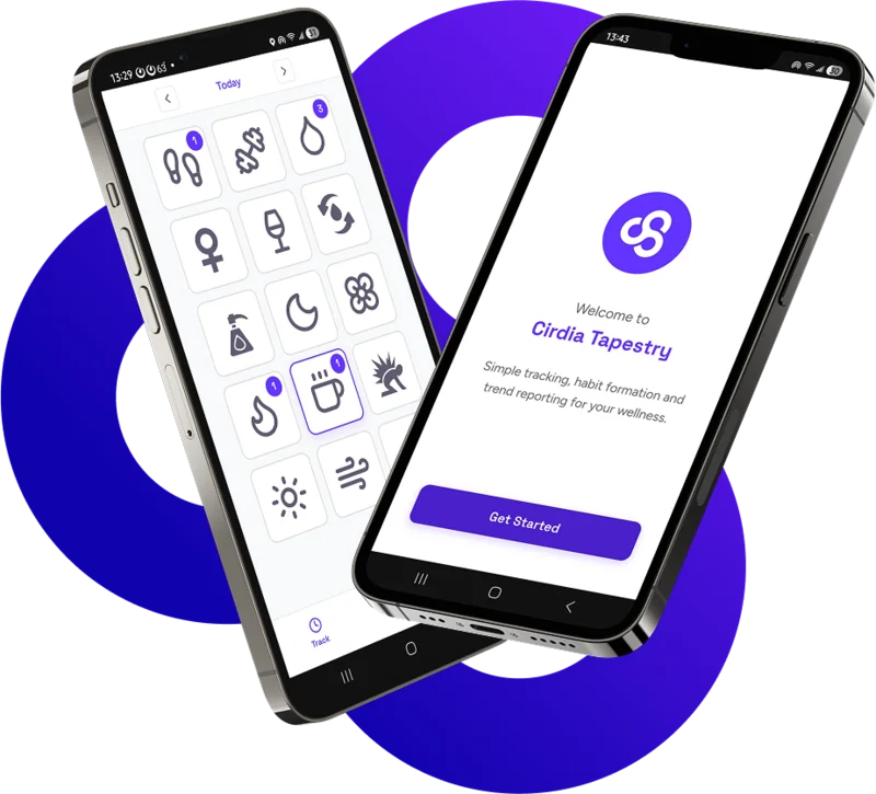 Tapestry app showing simple one-tap tracking and welcome screen